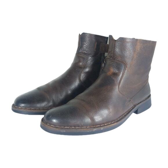 John Varvatos Men's Driggs US 8,5M Brown Leather Side Zip Ankle Boots Booties - Picture 1 of 16